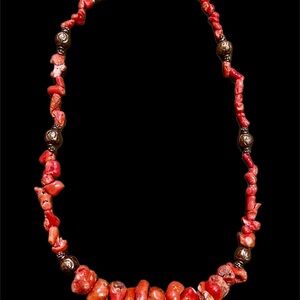 Vt Natural Coral & Sterling Silver Beads Necklace, 22”L Summer 🧡Accessory🧡